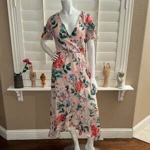 KENSIE Floral Ruffle Midi Dress